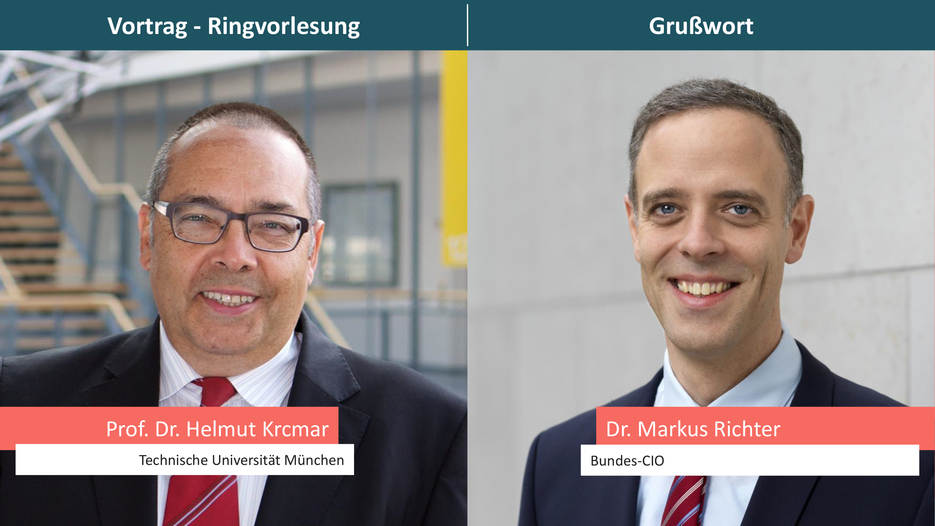 Portraitfoto von Prof. Dr. Helmut Krcmar und Staatssekretär Dr. Markus Richter.
